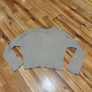 Beige Ribbed Sweater with Button Detail